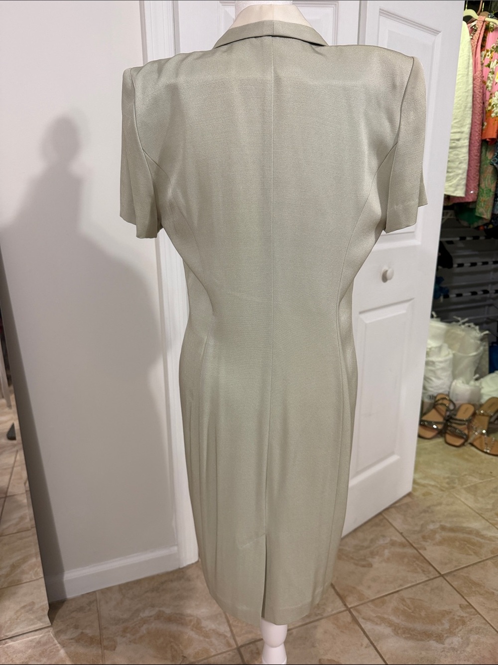 Danny & Nicole Light Sage Green and Cream Double-Breasted Midi Dress - Picture 5 of 8